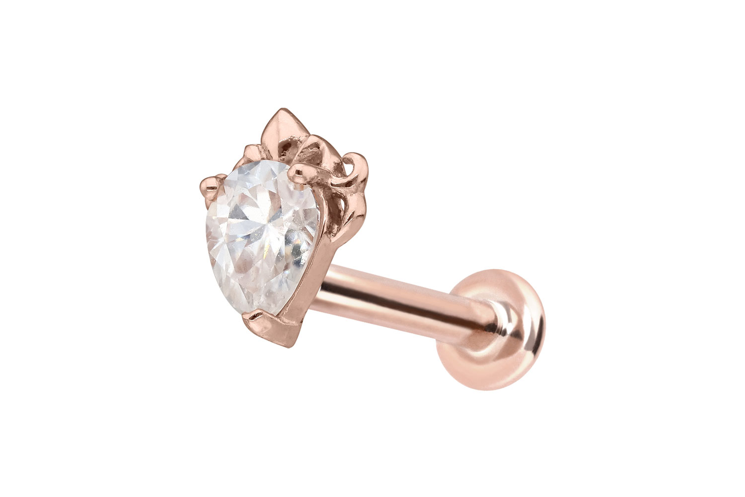 14 Karat Gold Labret Piercing mit Push Fit MOISSANIT-TROPFEN